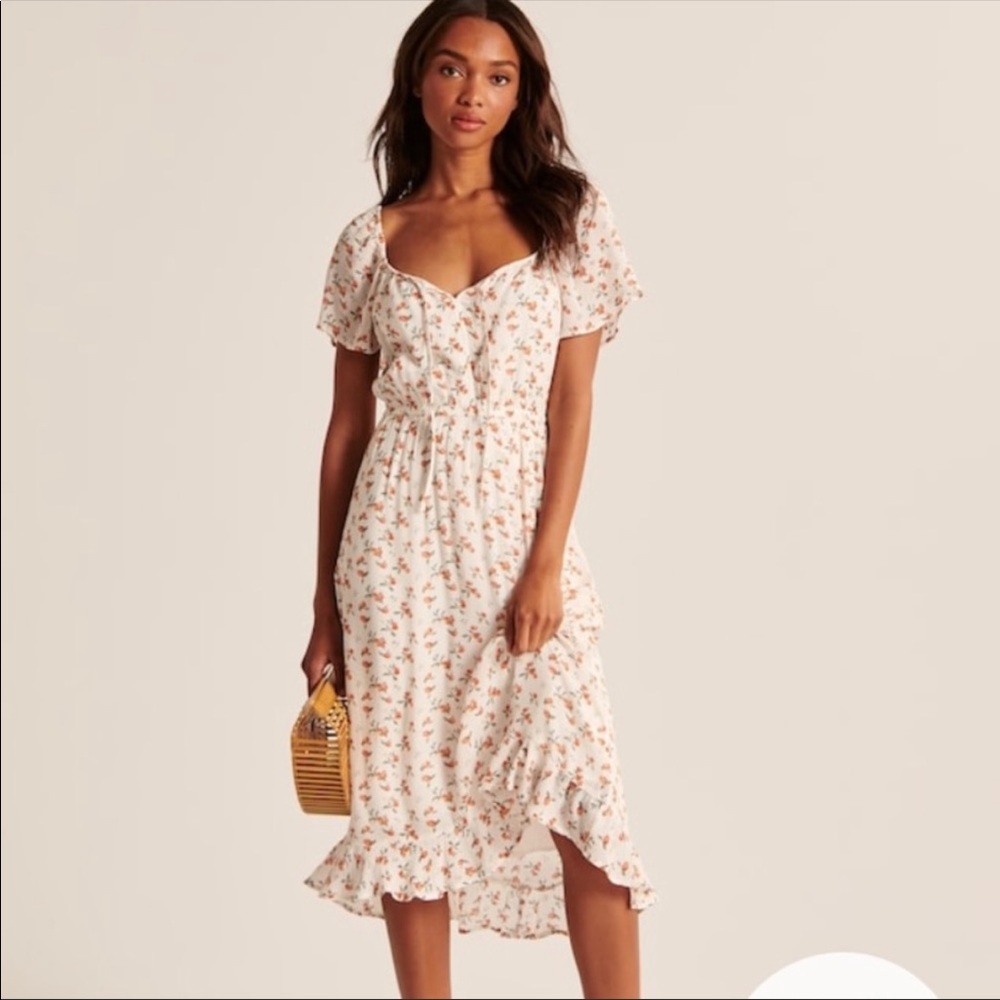 Easy Waist Midi Dreaa in White Peach Print